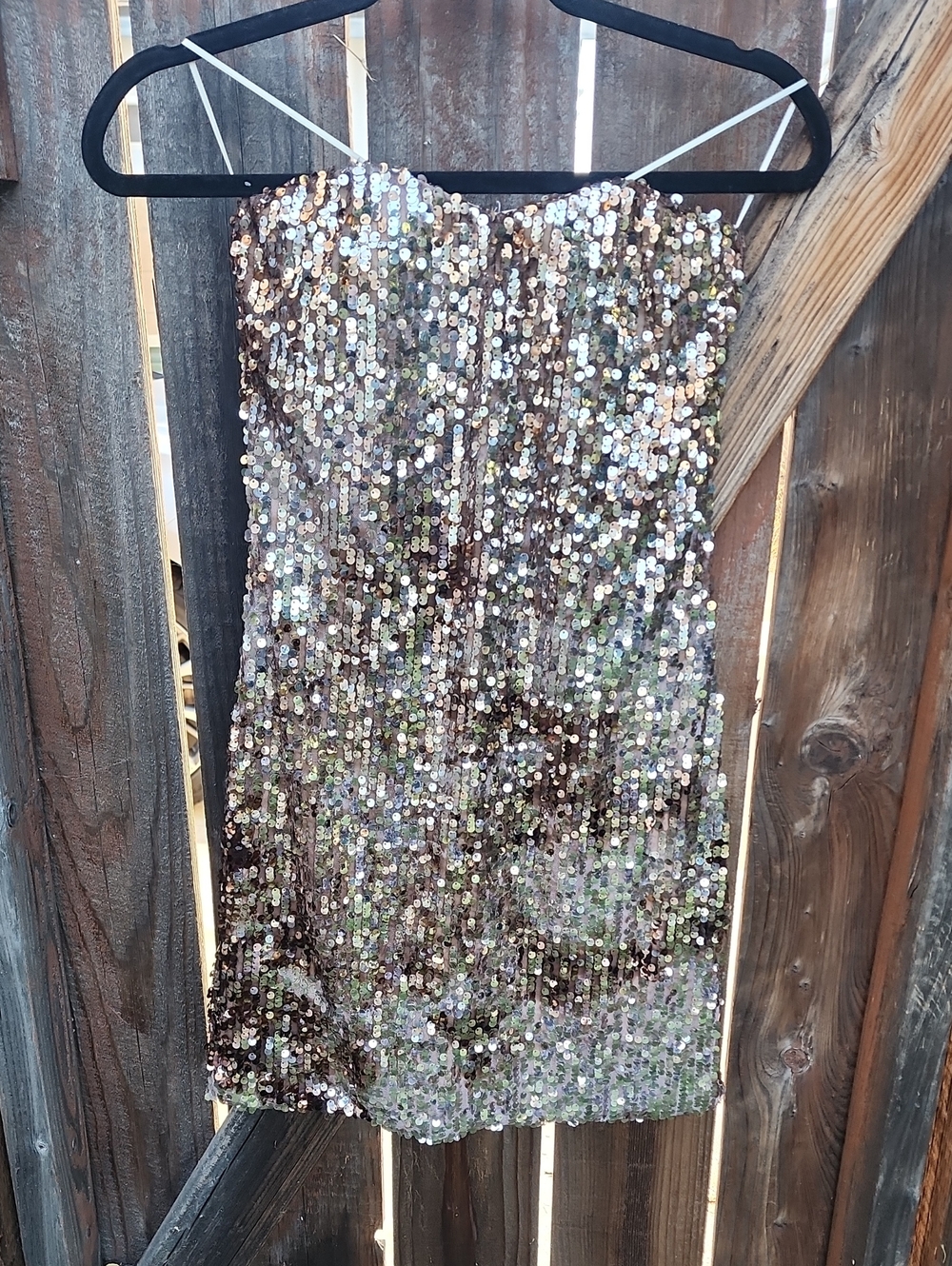 New Arden B Strapless Bronze Sequin Mini Dress, NWT, Sz. Small